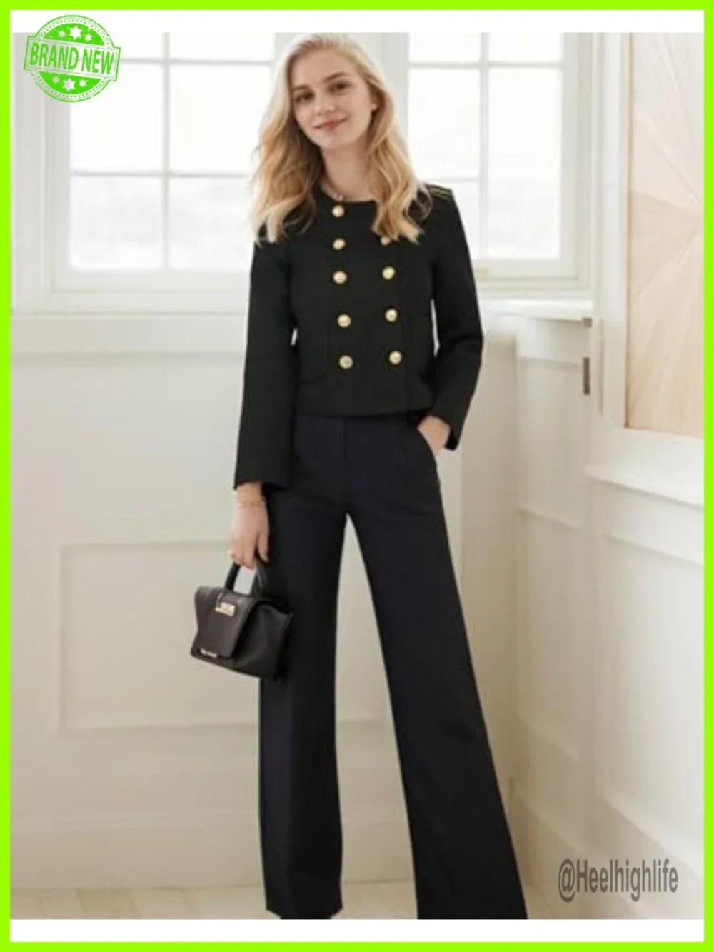 Cropped Tweed Blazer Jacket Long Sleeve Open Front for Work Casual Business